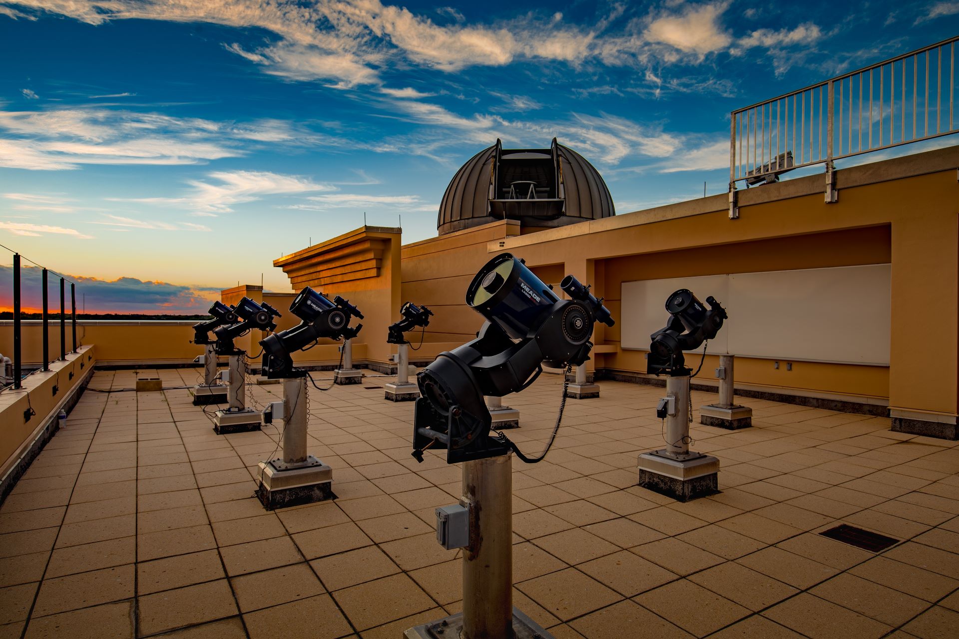 Upward view from the staircase in a hallway